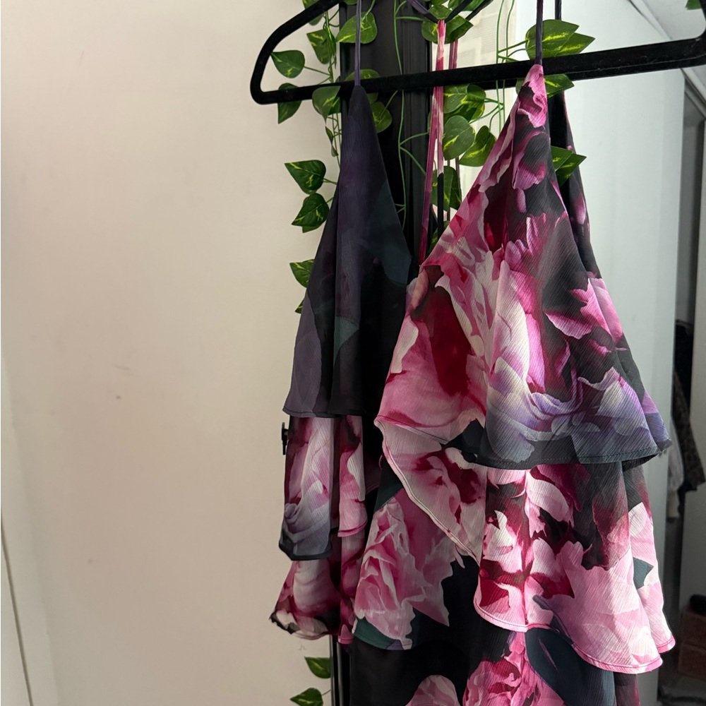Express Floral Ruffle Blouse - Pink and Black
